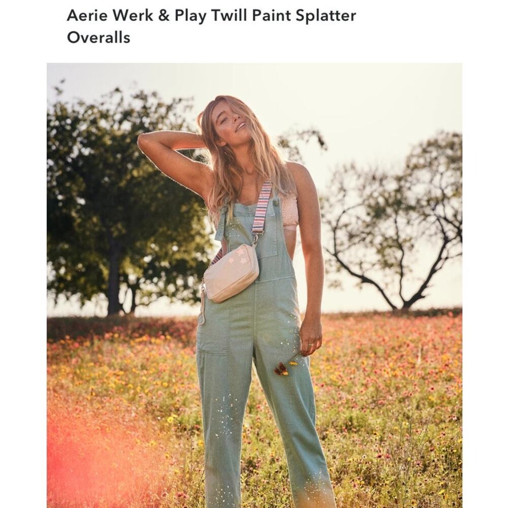 AERIE WERK & PLAY TWILL PAINT SPATTER OVERALLS MOODY MOD HUE SIZE P/S